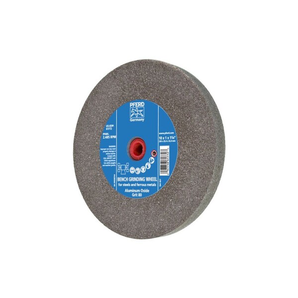 Pferd 61772 10in x 1-1/4in Vitrified Bench Wheel 1-1/4in A.H., Aluminum Oxide, 80 Grit 61772-PFERD - main